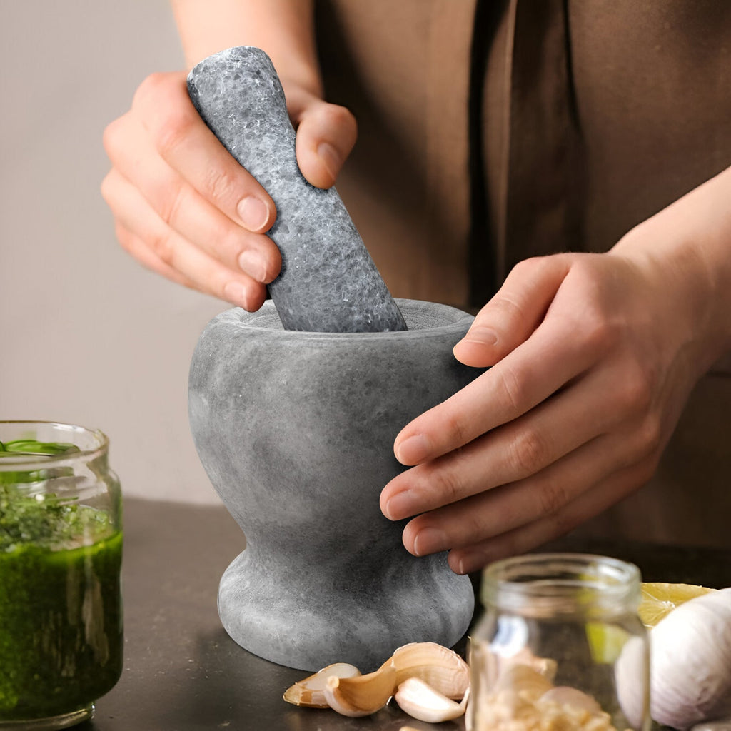 Premium Polished Marble Pestle and Mortar Set, Herb Crusher, Spice Grinder, Guacamole Bowl