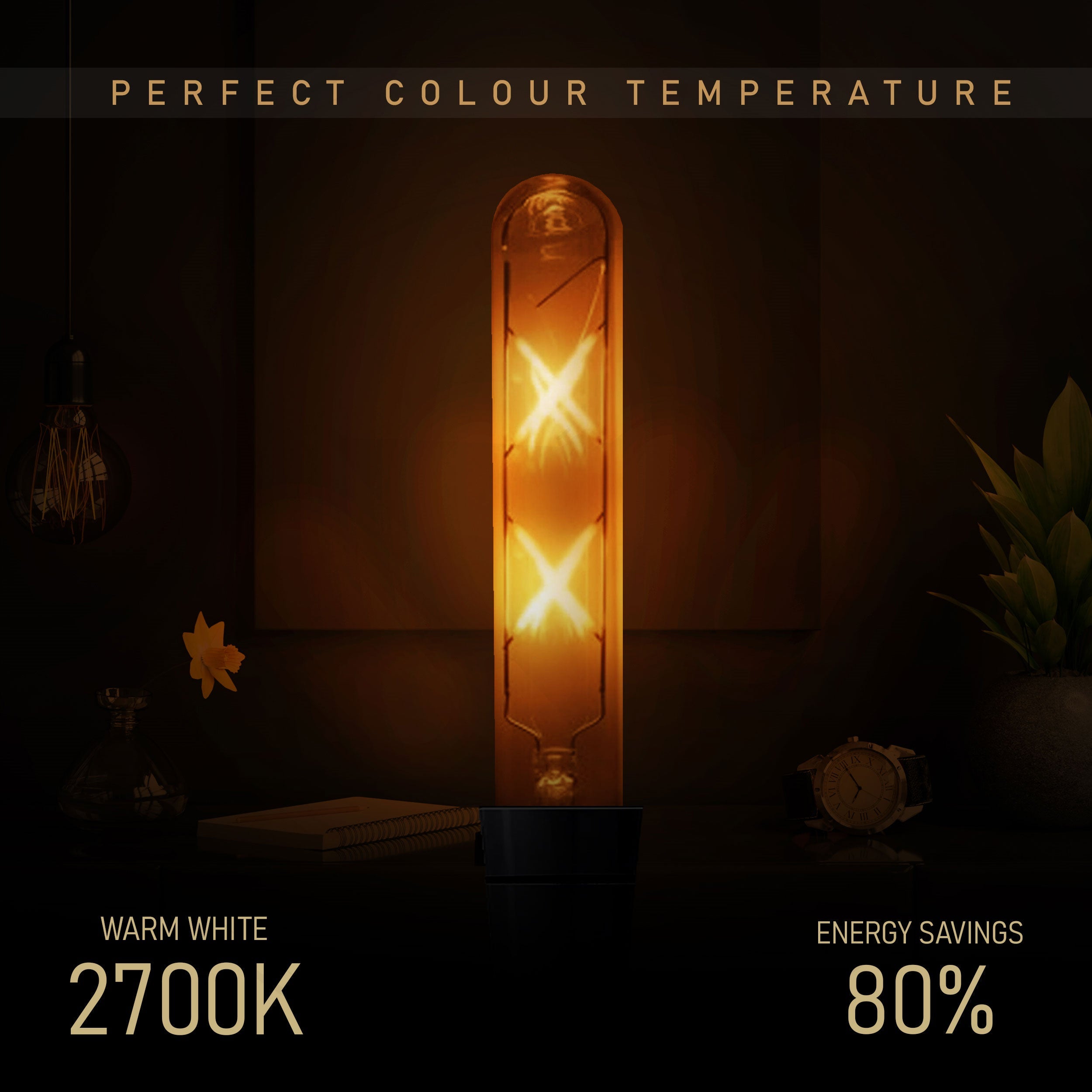 Vintage Amber Glass T185 LED Filament Dimmable Bulb, Warm White 2700K