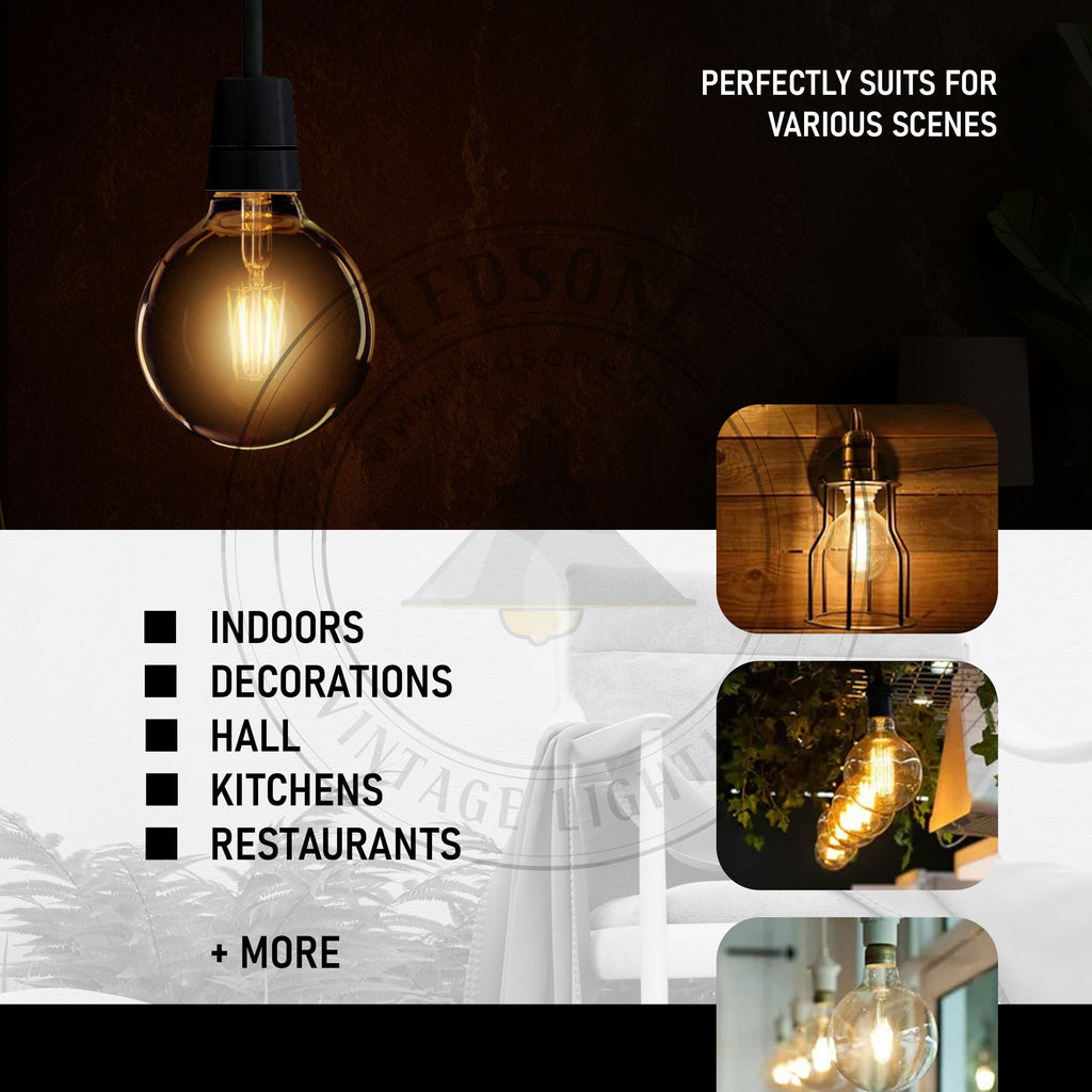 5 Pack G95 E27 8W LED Globe Vintage Retro Light Bulbs