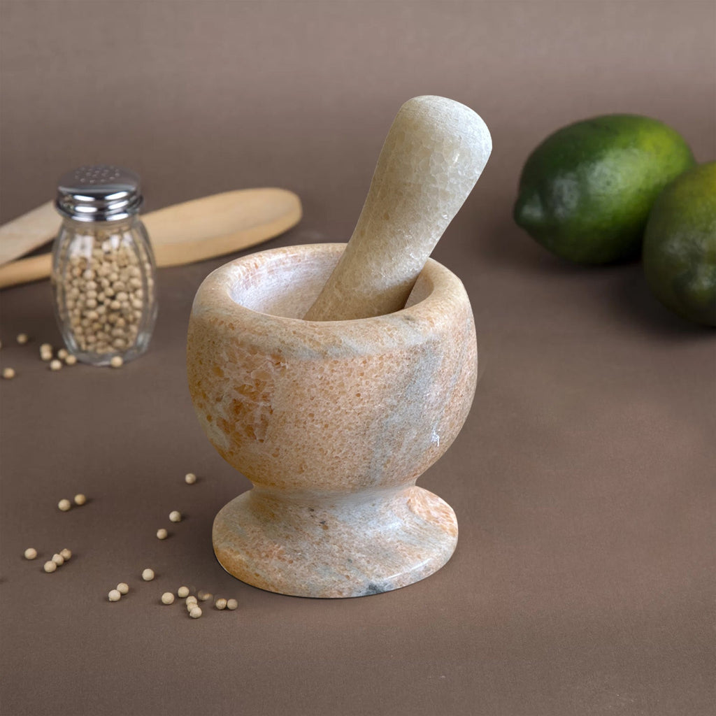 Elegant Natural Marble Mortar and Pestle Set for Herbs, Spices, and Garlic Grinding