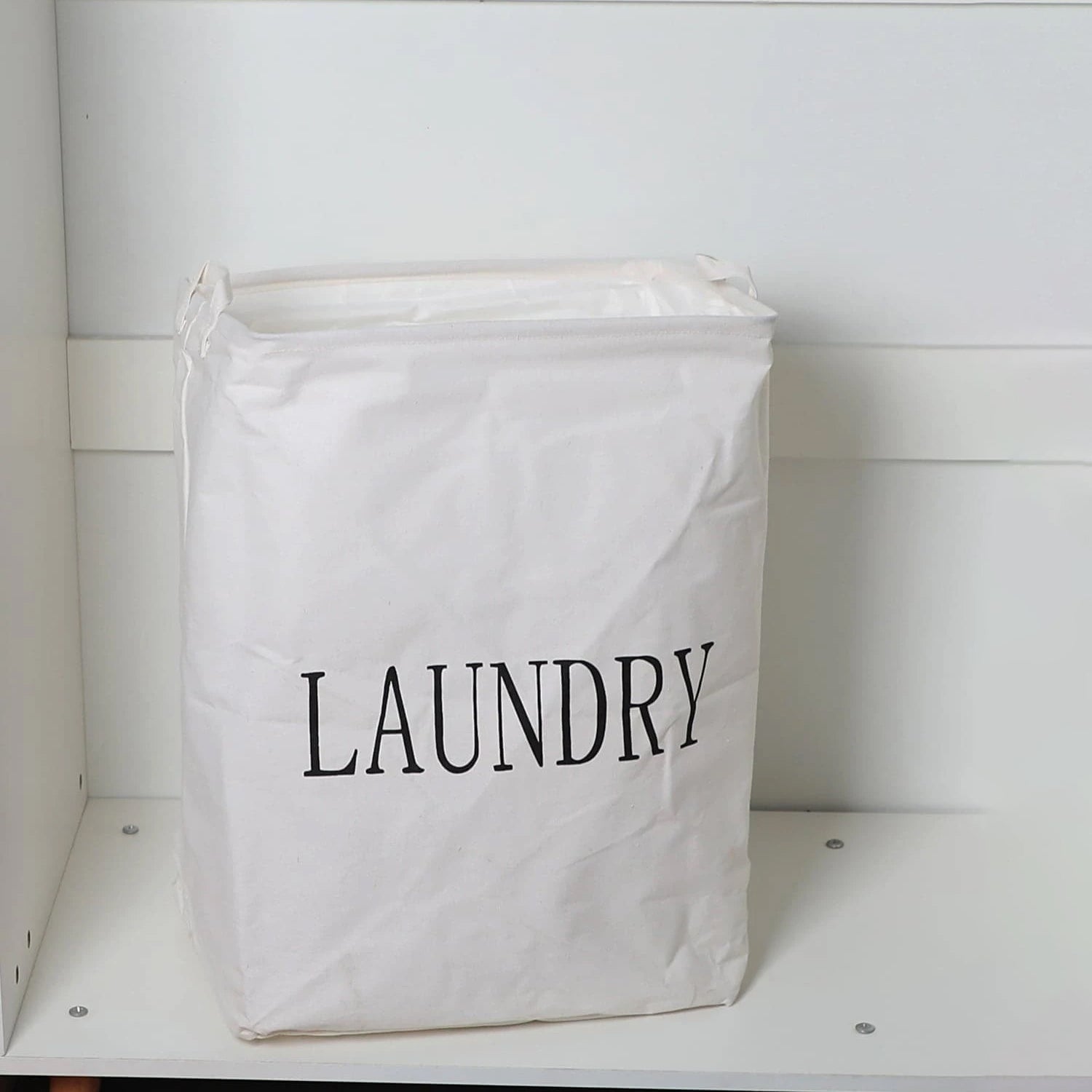Freestanding Foldable Cotton Linen Laundry Hamper Bag with Drawstring Handles