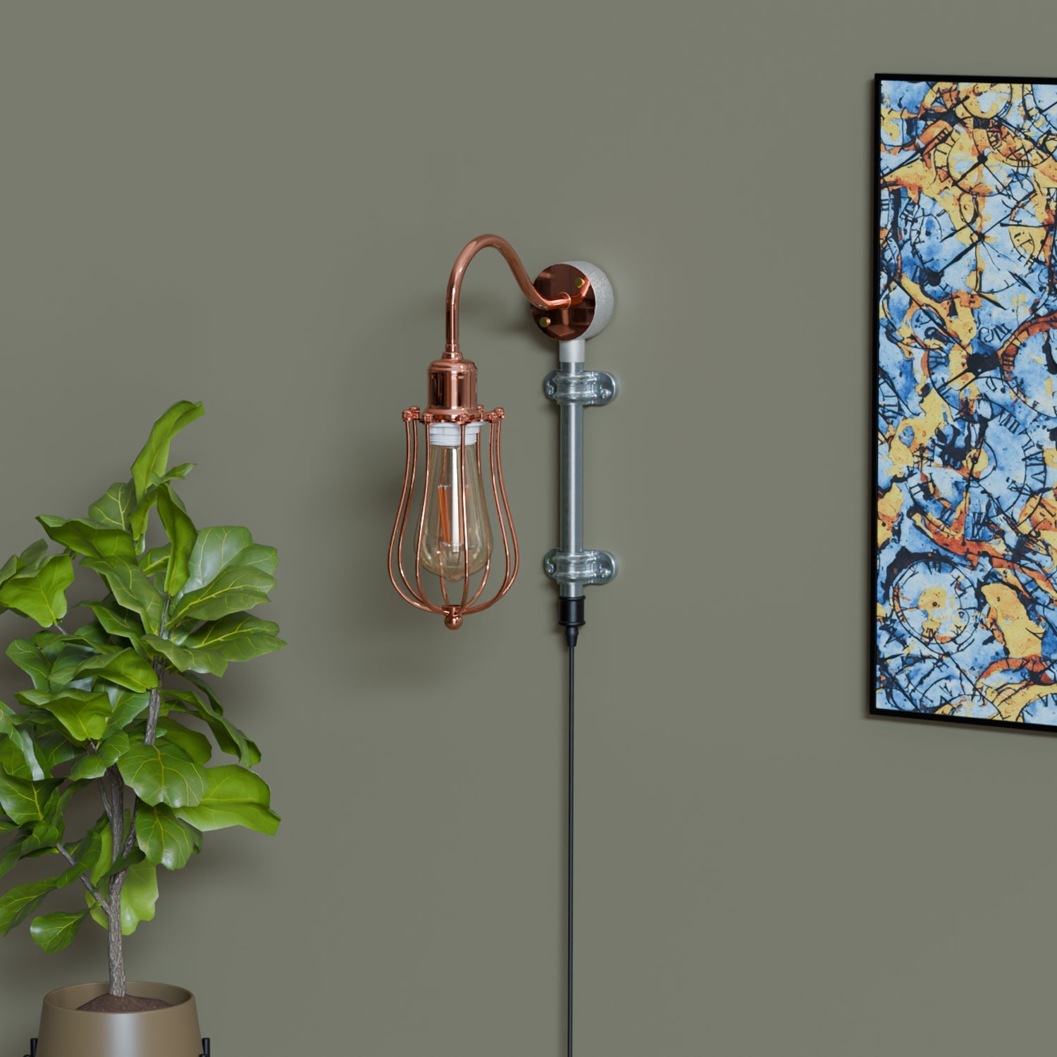 Industrial Retro Conduit Pipe Galvanized Metal Cage E27 Wall Light Kit