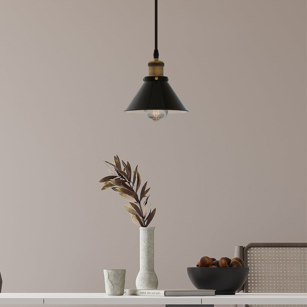 Industrial Cone Shade Metal E27 Ceiling Pendant Light, Modern Black Hanging Lamp