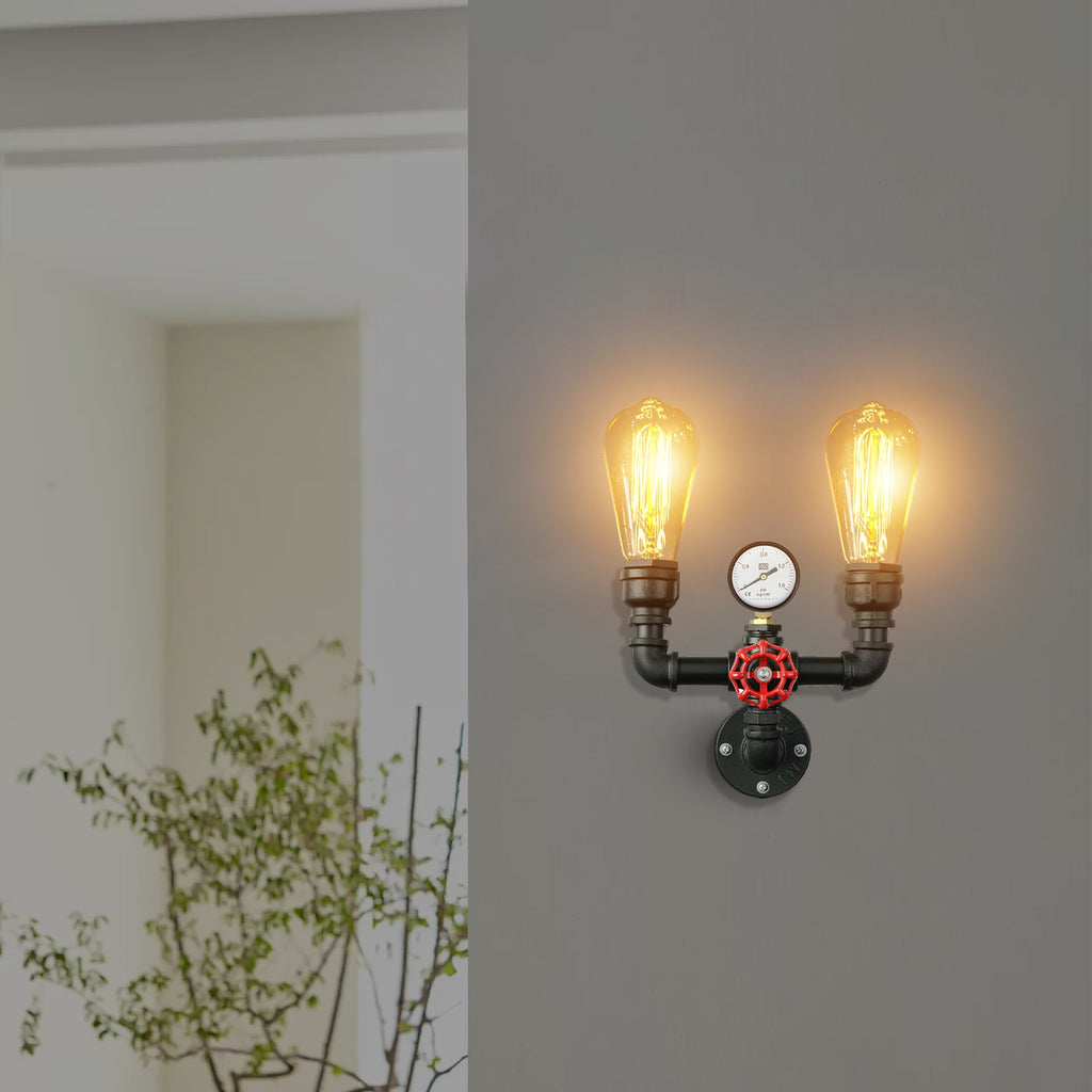 Industrial Rustic Metal Water Pipe Wall Sconce Light, E27 Bulb Holder