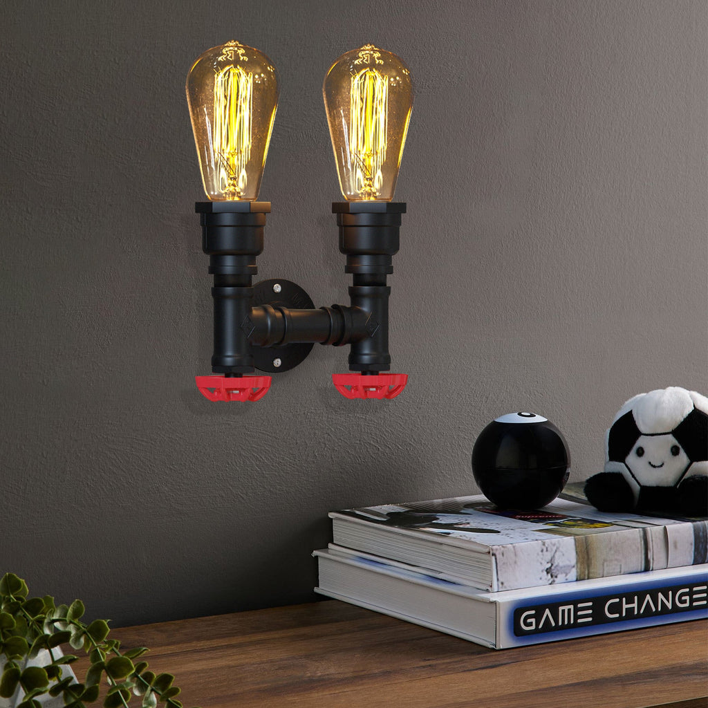 Rustic Industrial Steampunk Twin Metal Water Pipe Wall Light Sconce Fixture