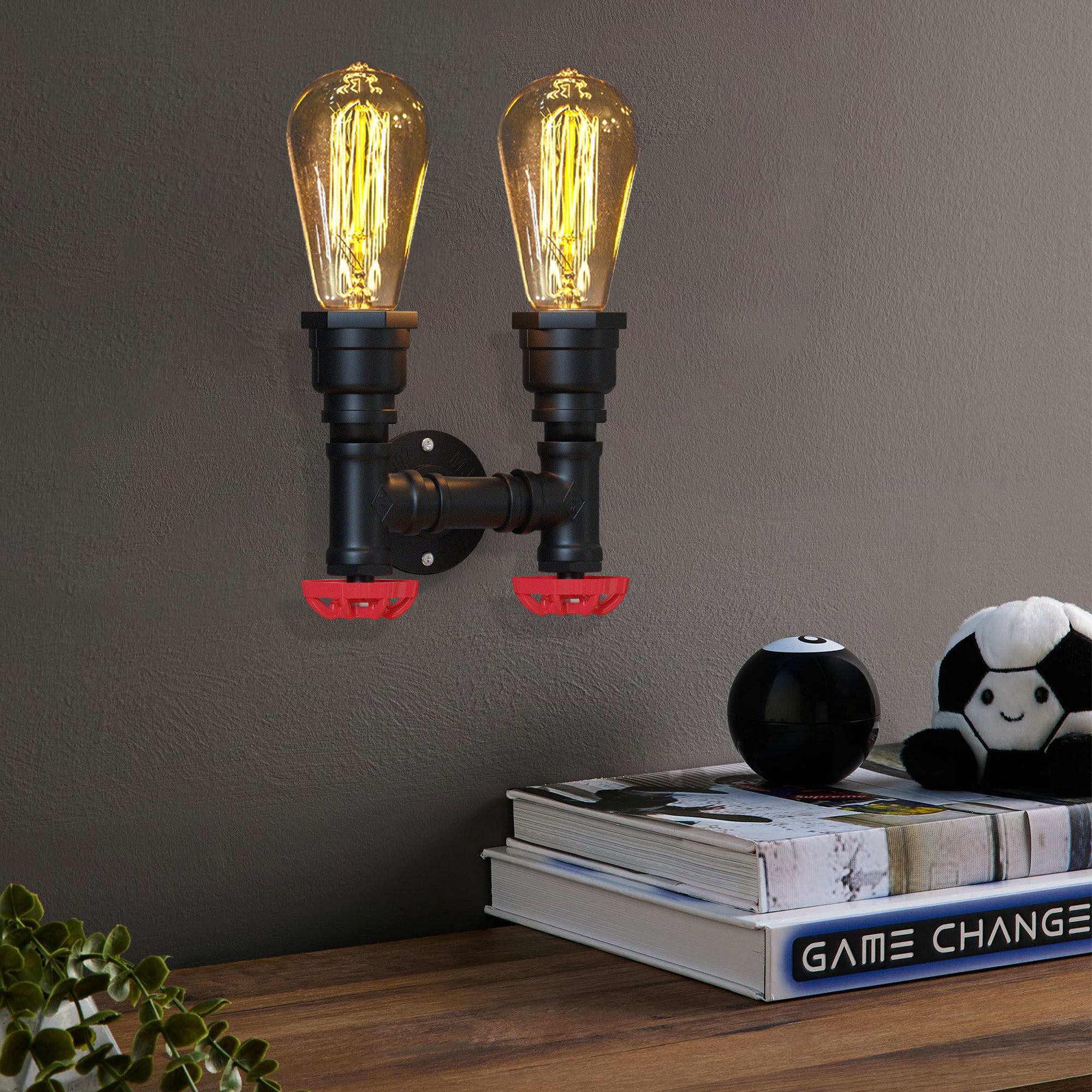 Rustic Industrial Steampunk Twin Metal Water Pipe Wall Light Sconce Fixture