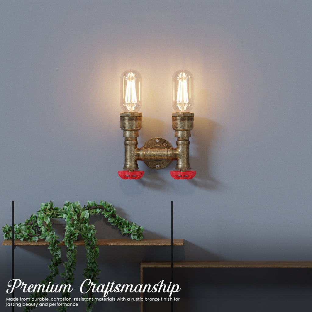 Rustic Industrial Twin Steampunk Metal Iron Water Pipe Wall Light Sconce