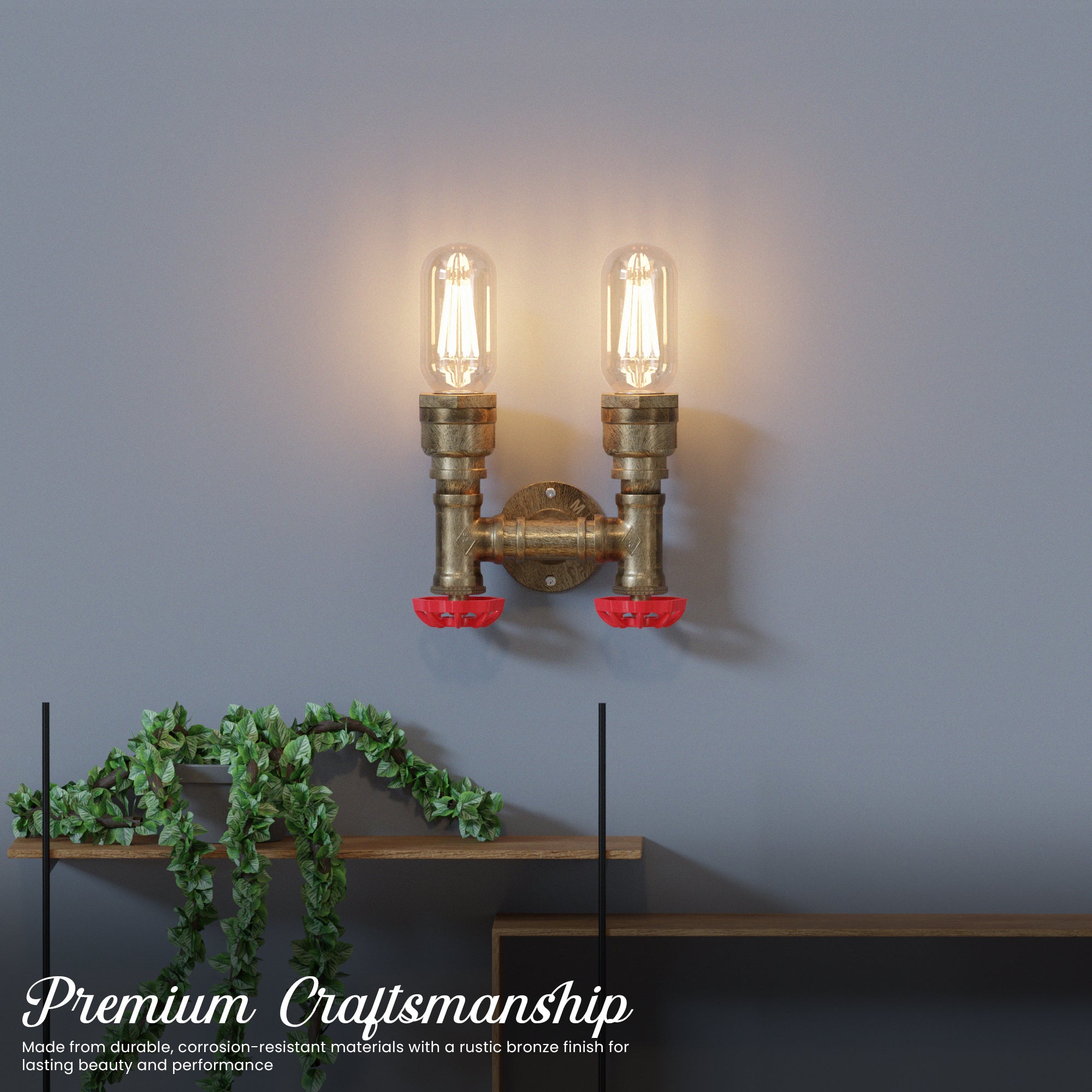 Rustic Industrial Twin Steampunk Metal Iron Water Pipe Wall Light Sconce