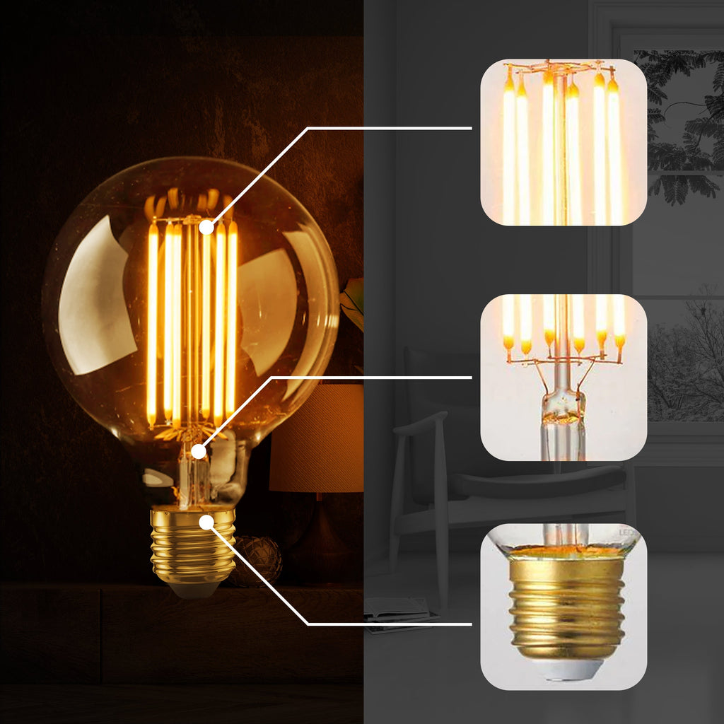 3-Pack G125 E27 8W Dimmable Vintage LED Amber Globe Bulb