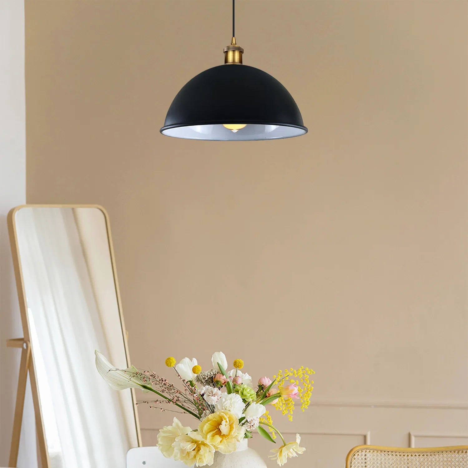 Elegant Matt Black Dome Industrial Pendant Light for Kitchens