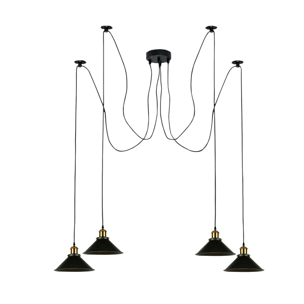 Multi-Drop Fleming Spider Ceiling Pendant Light, Adjustable Height, Black & Gold Vintage Style