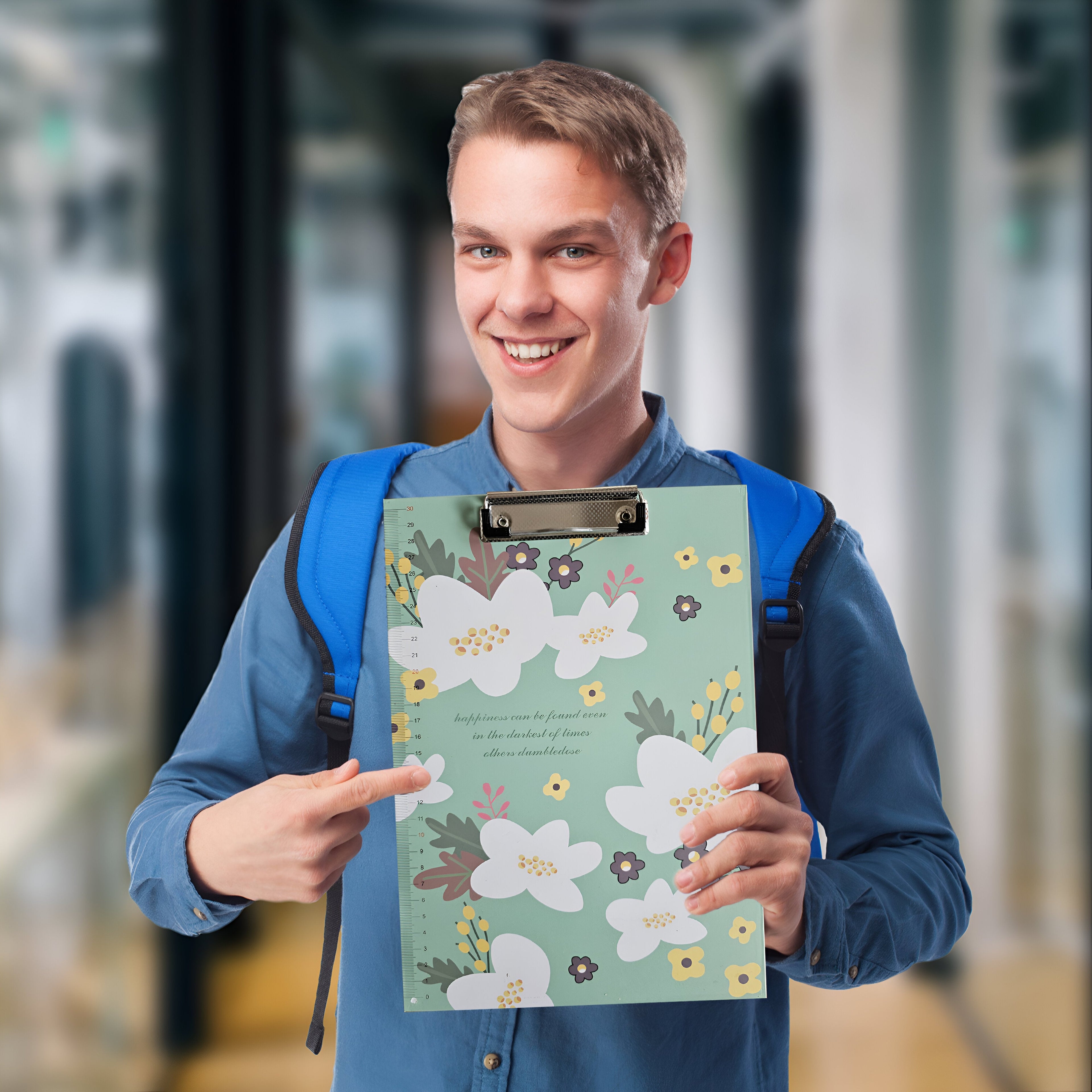 4-Pack A4 Cute Floral Print Clipboard with Metal Clip and Ruler Edge