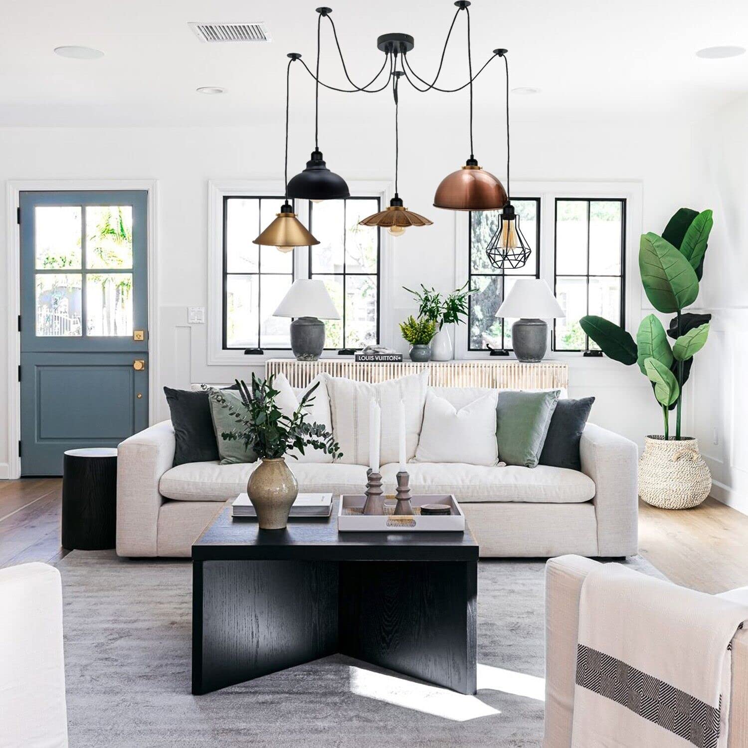 Industrial Vintage Matte Black 5-Head Adjustable Spider Chandelier Pendant Light E27