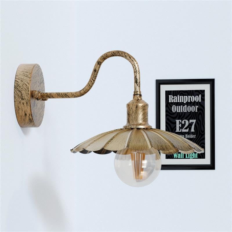 Vintage Outdoor Wall Light with Umbrella Shade, Rainproof Metal Sconce Fixture