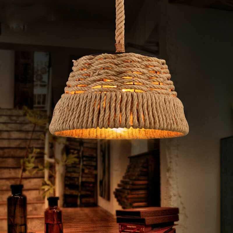 Rustic Natural Hemp Rope Pendant Light Shade, 40cm Diameter, Easy-Fit