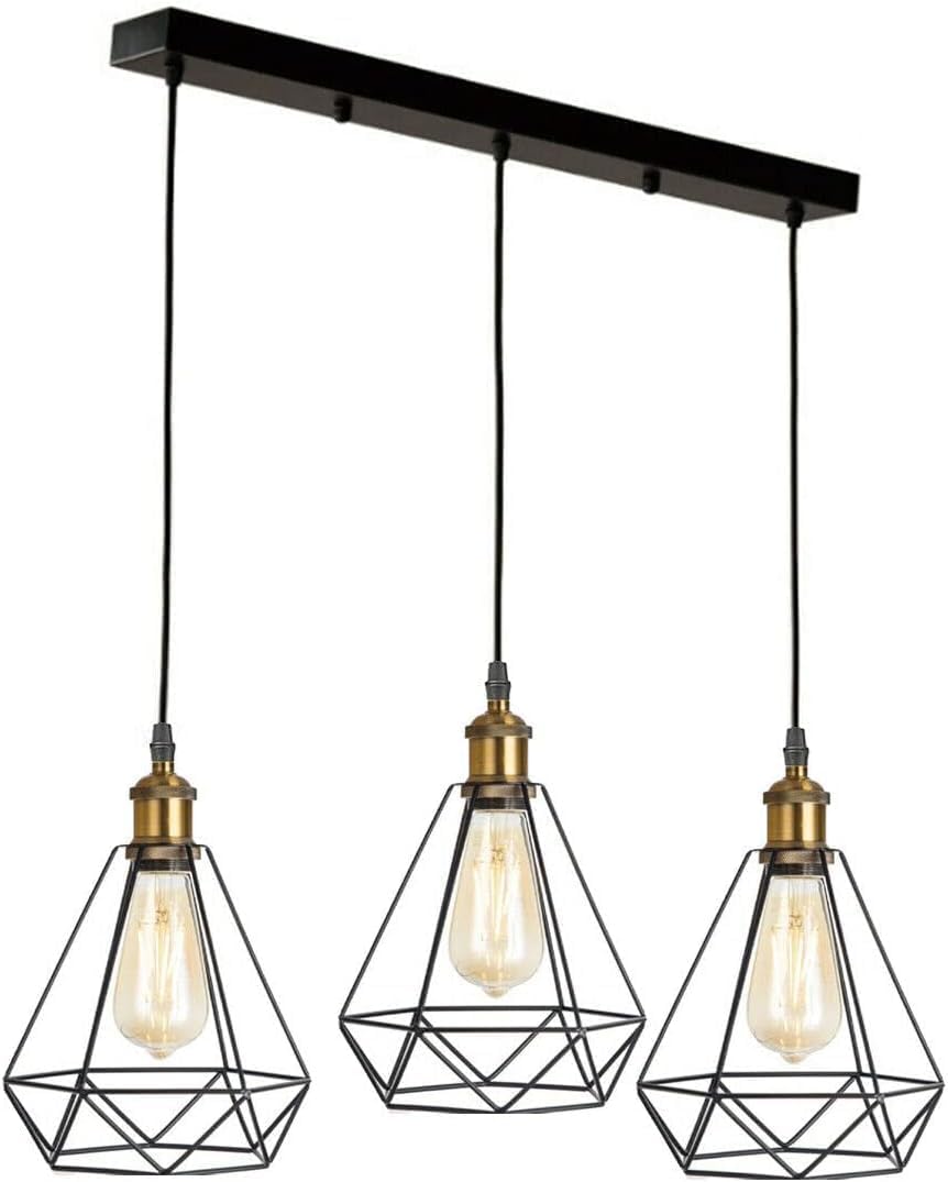 Modern Retro Industrial Ceiling Light Shade, 3-Way Pendant Lamp Cage