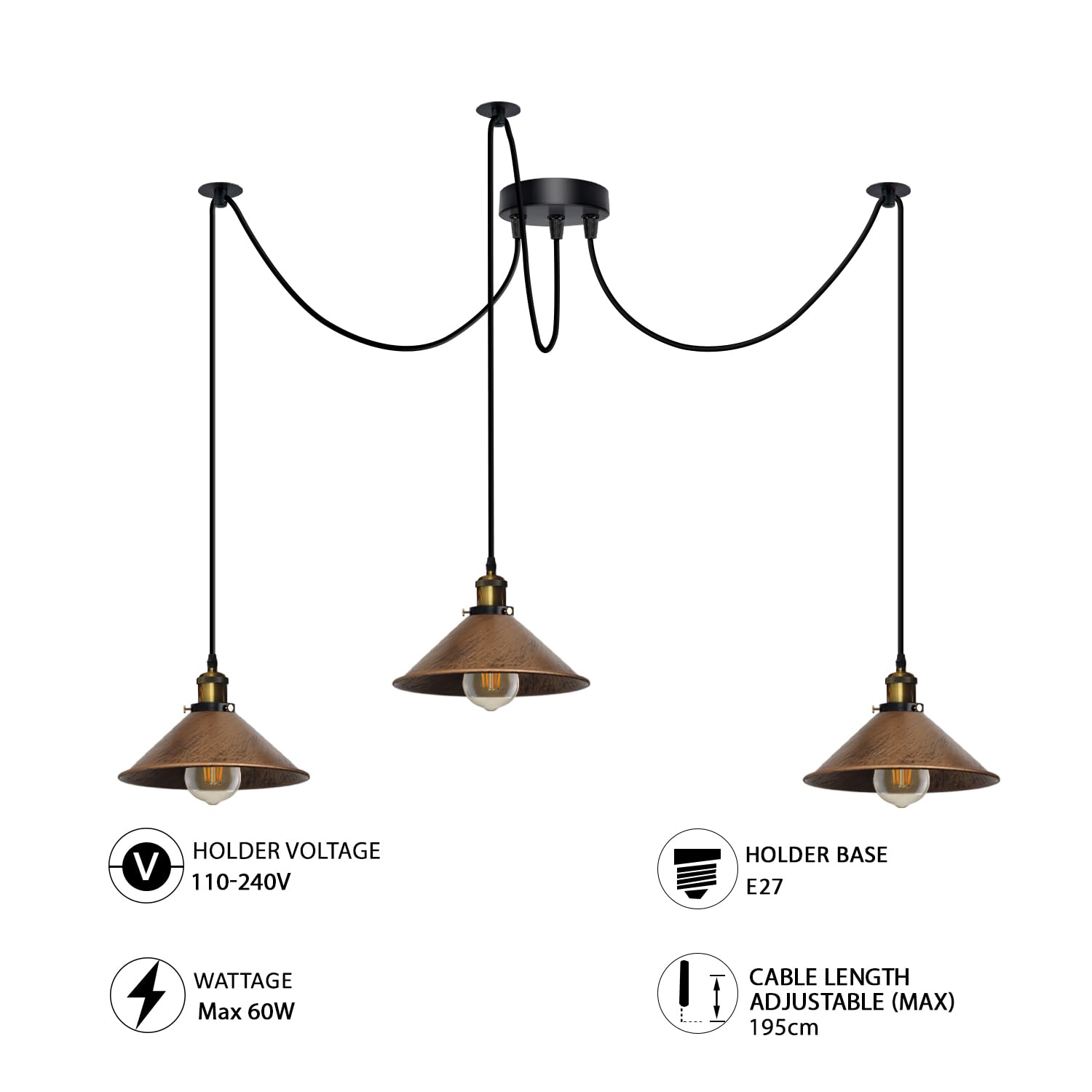 3 Fluming Spider Pendant Light E27 Metal ~6175