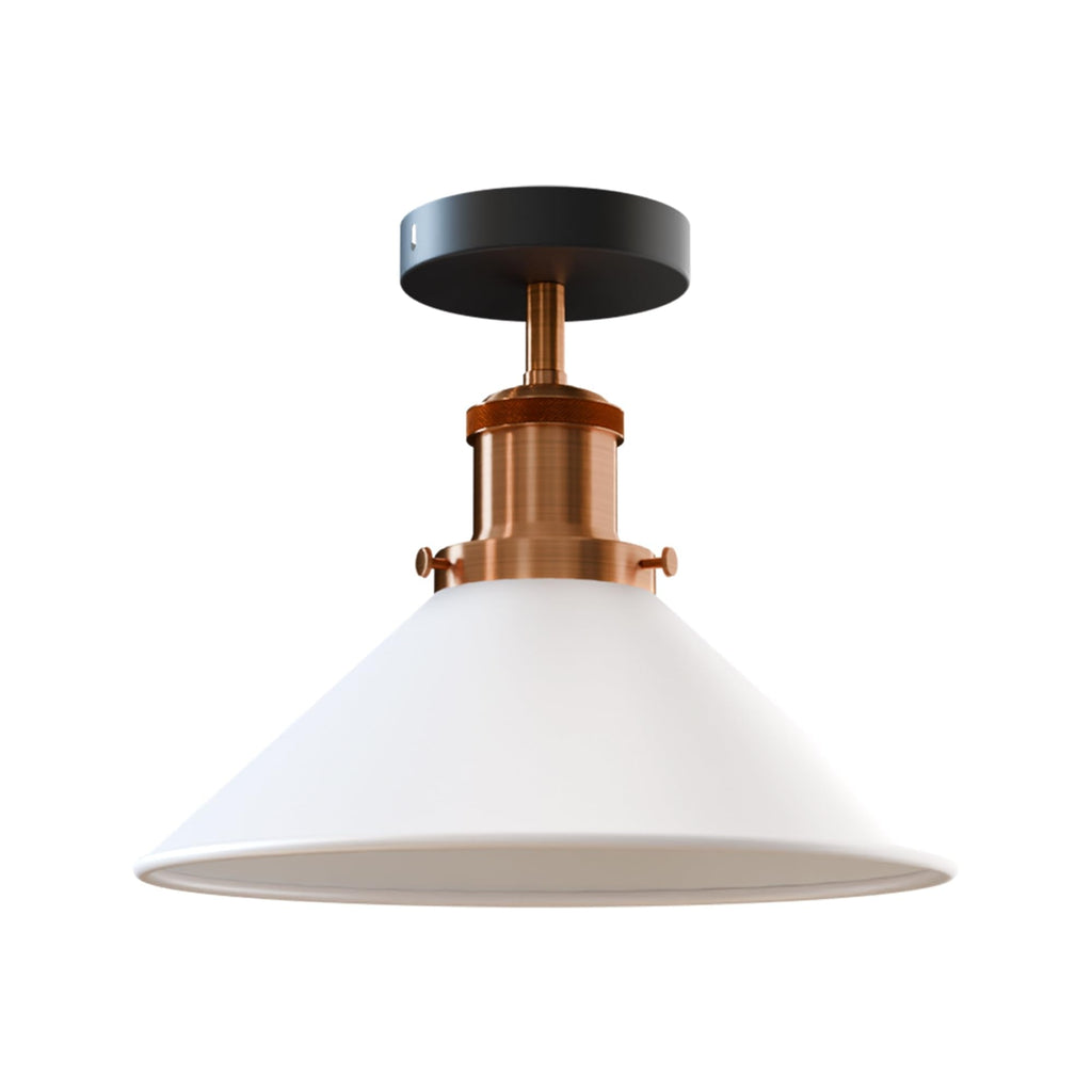 E27 Vintage Metal Semi Flush Mount Ceiling Light Fixture Cone Shade