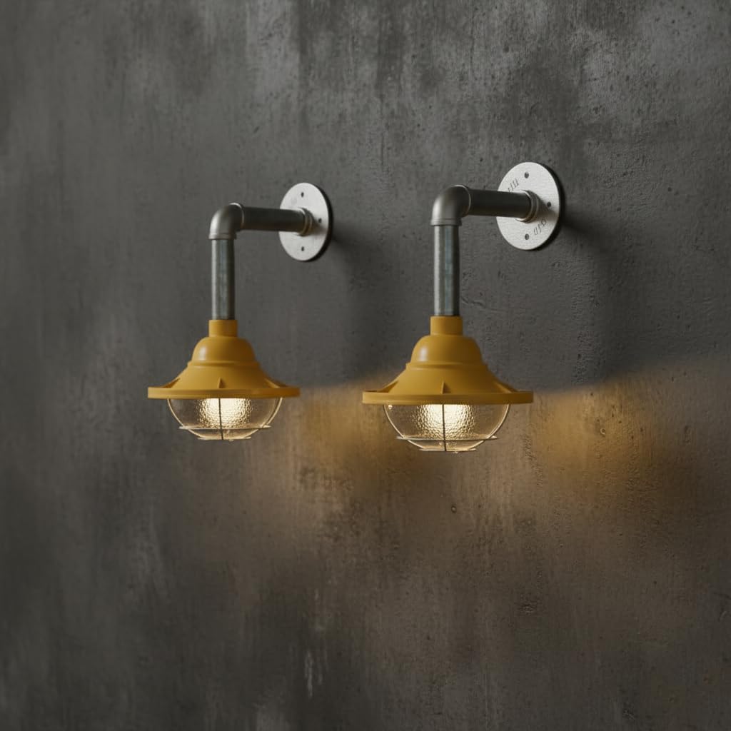 2 Pack Conduit Steel Wall Light - E27 Industrial Galvanised Pipe Wall Sconce ~6366