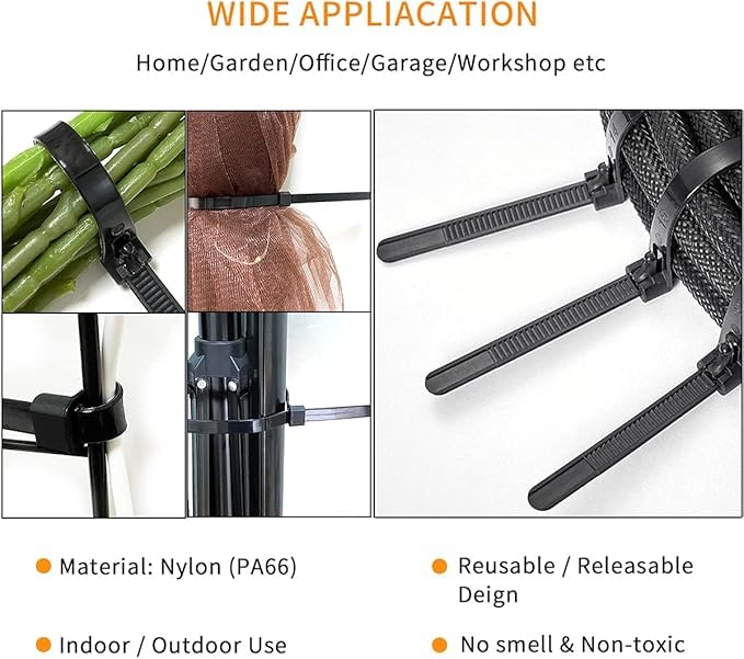 100 Pack Reusable Cable Ties Black | White Nylon Zip Ties ~6210