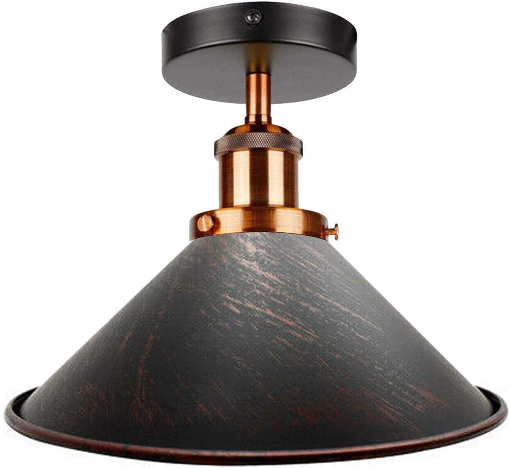 Vintage Industrial Semi Flush Mount Ceiling Light Fixture E27 Bulb Base, Metal Cone Shade