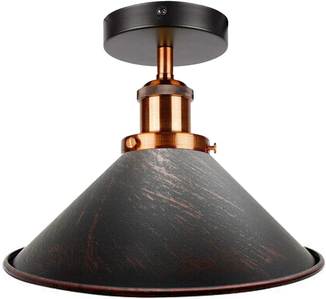 Vintage Industrial Semi Flush Mount Ceiling Light Fixture E27 Bulb Base, Metal Cone Shade