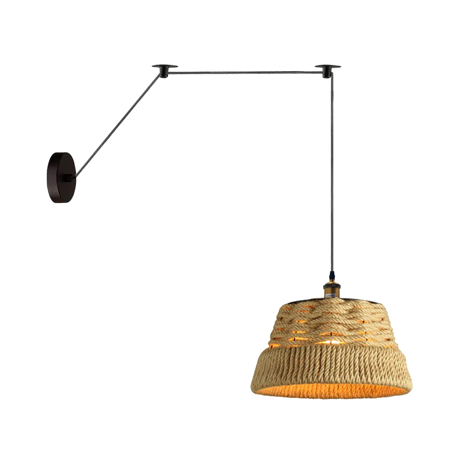 Hand-Woven Natural Bamboo Hemp Ceiling Pendant Light for Rustic Homes
