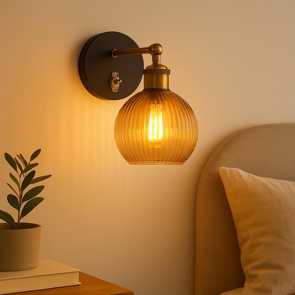 E27 Glass Wall Light With Switch ~6193