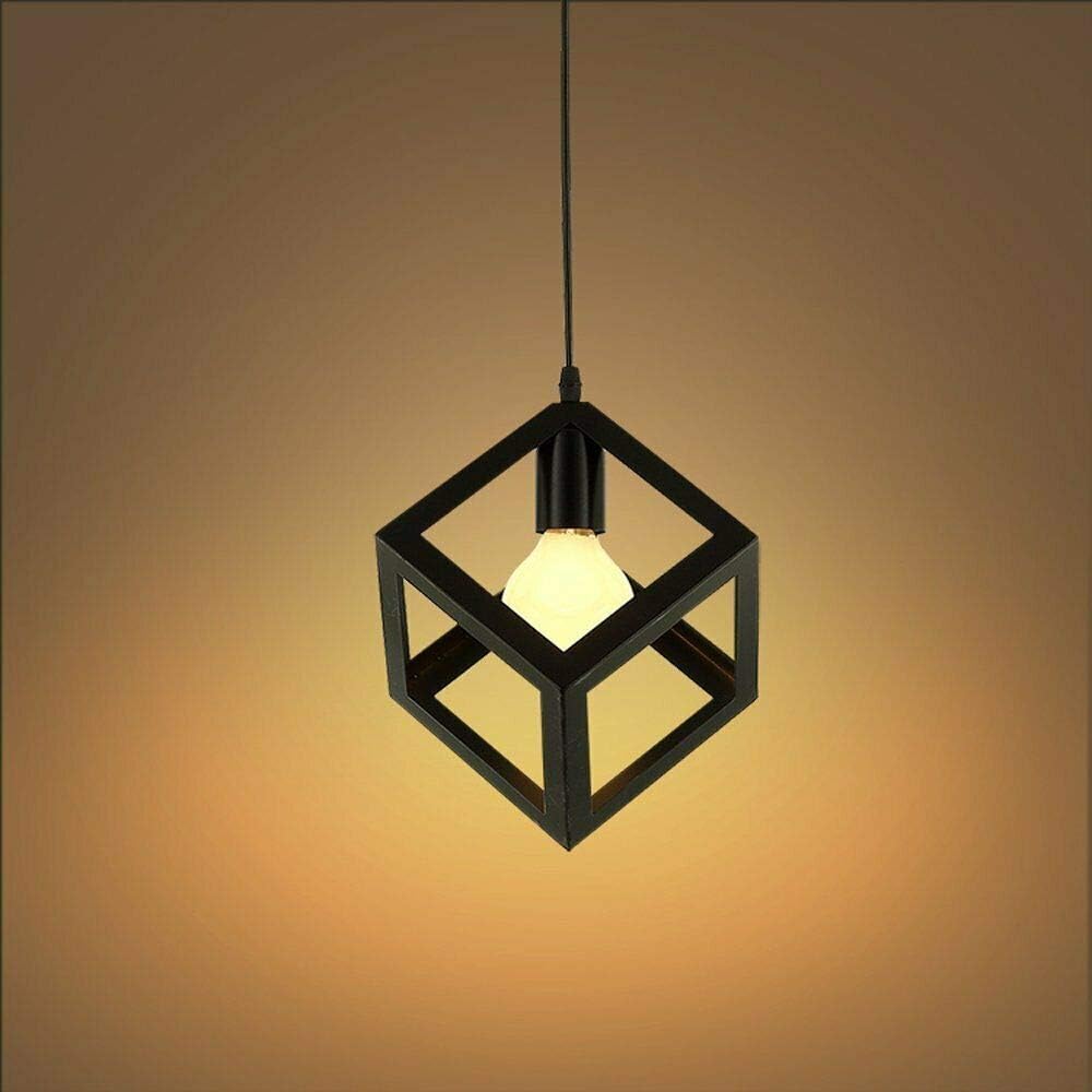 Industrial Black 3-Head Square Cage Bar Hanging Pendant Light Fixture E27
