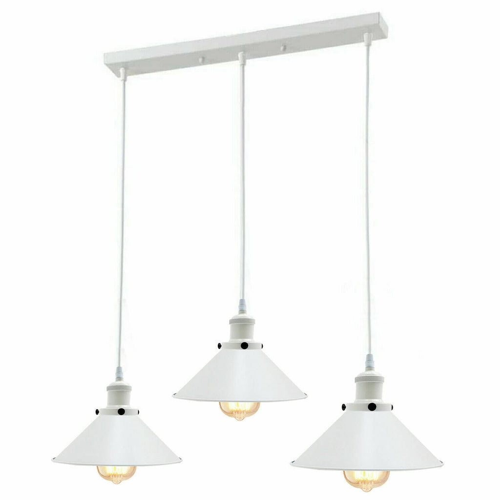 Industrial Vintage White LED Ceiling Light Fixture with 3 Adjustable Pendant Lamps
