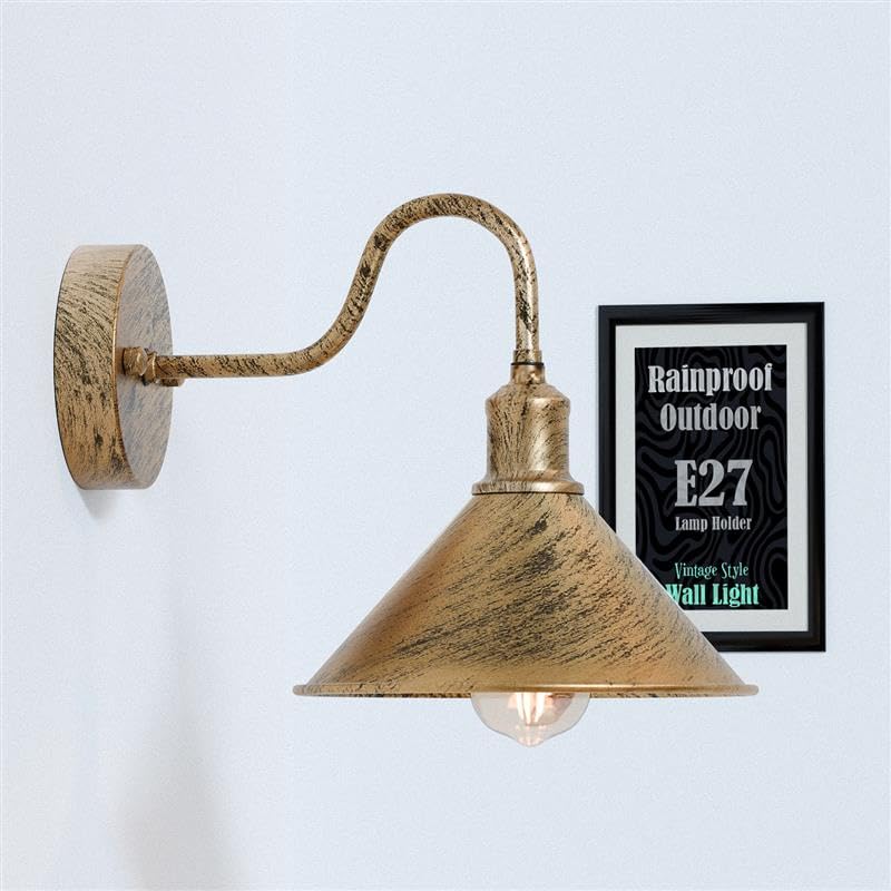Vintage Swan Neck Industrial Wall Light with Metal Cone Shade E27 Base