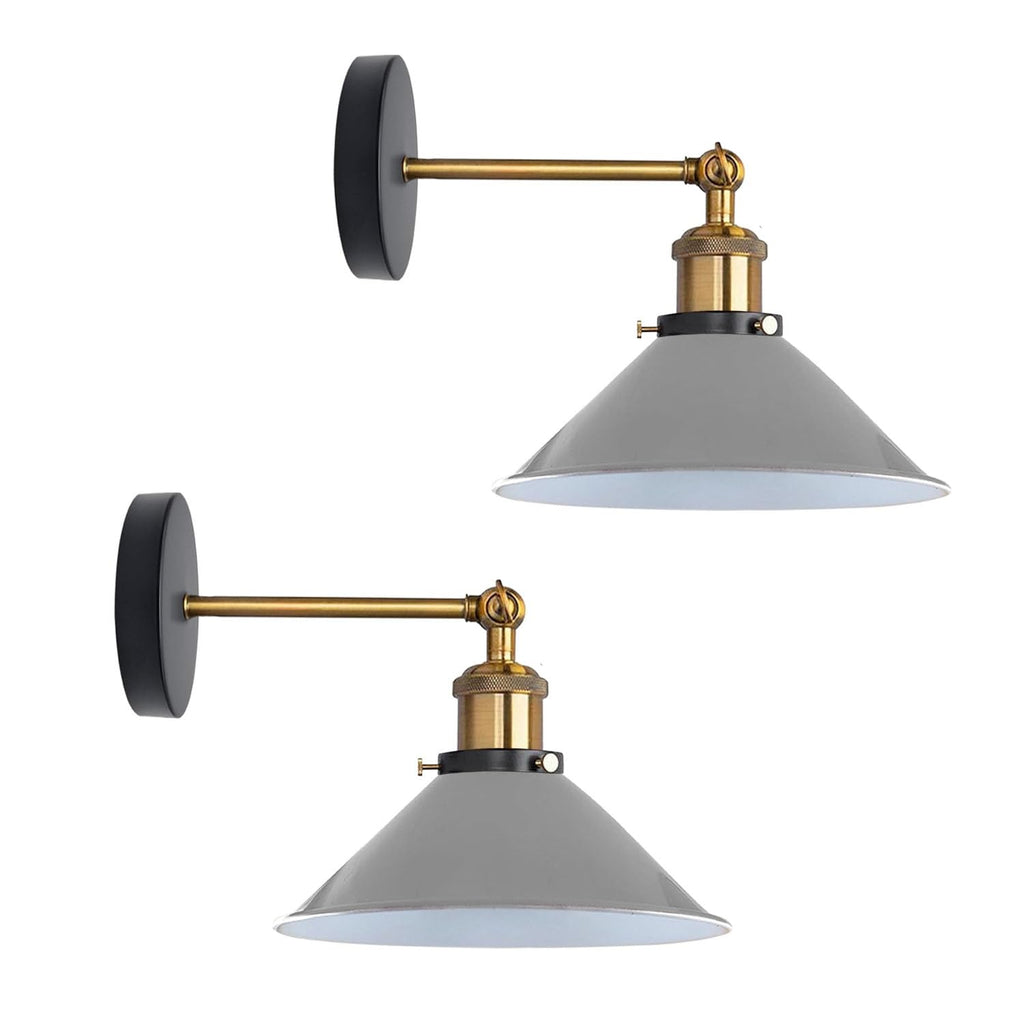 2-Pack Industrial Metal Wall Lights - Vintage Cone Adjustable Sconces