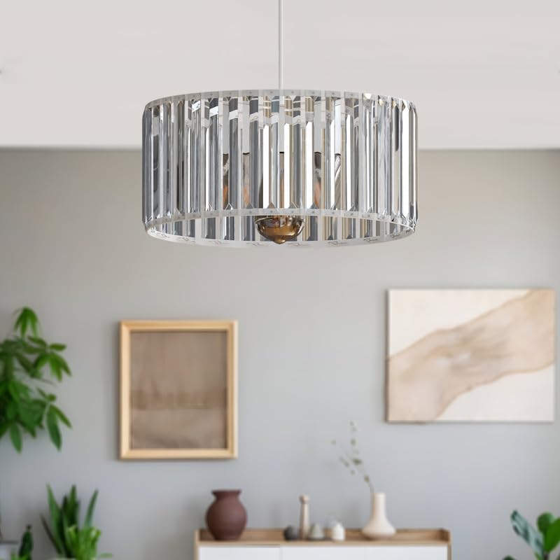 Elegant Crystal Glass Drum Ceiling Lamp Shade - Modern Flush Mount Light Fixture