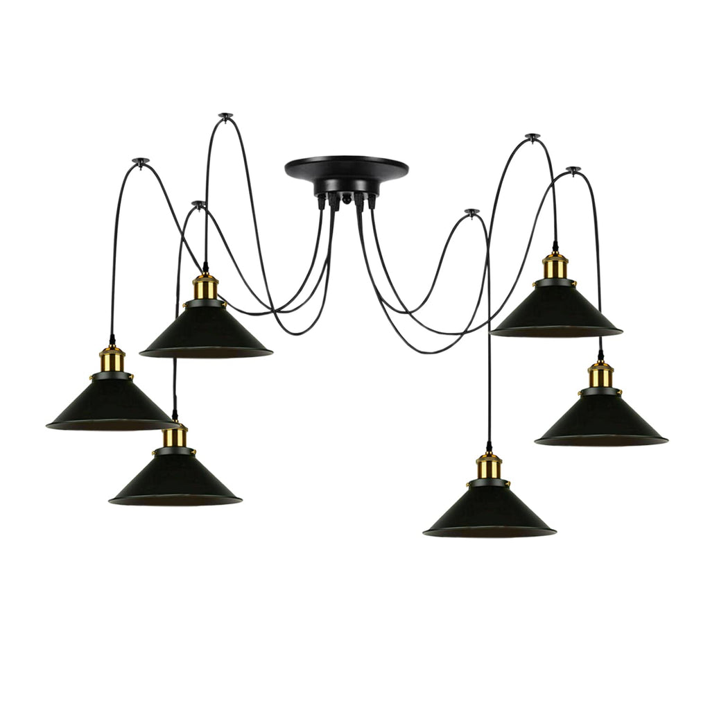 Multi-Drop Fleming Spider Ceiling Pendant Light, Adjustable Height, Black & Gold Vintage Style