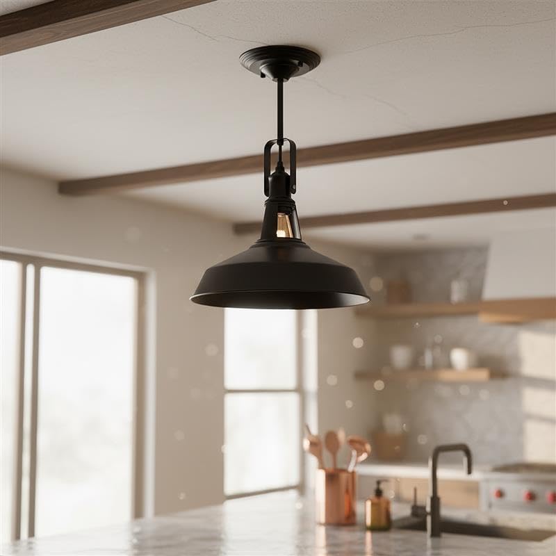 Industrial Black Barn Semi-Flush Ceiling Light with Adjustable Swivel Head