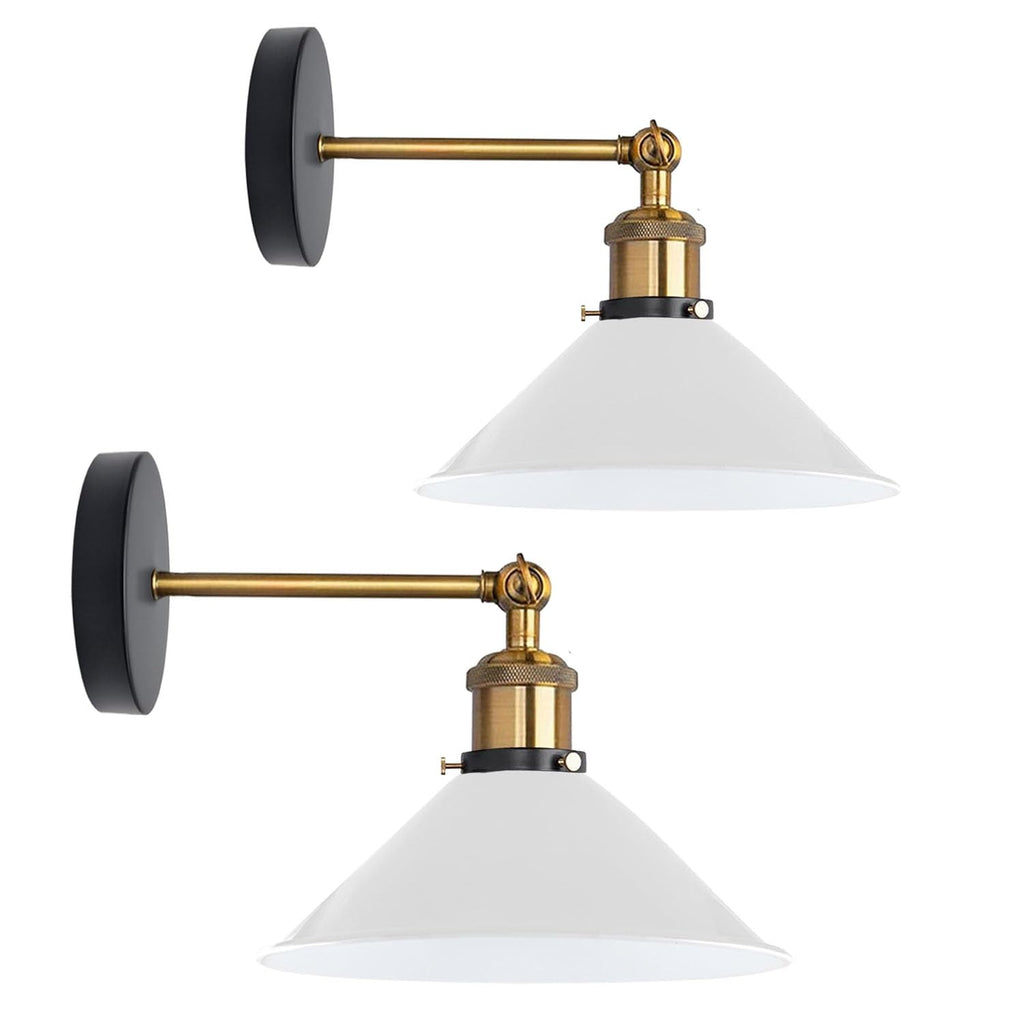 2-Pack Industrial Metal Wall Lights - Vintage Cone Adjustable Sconces