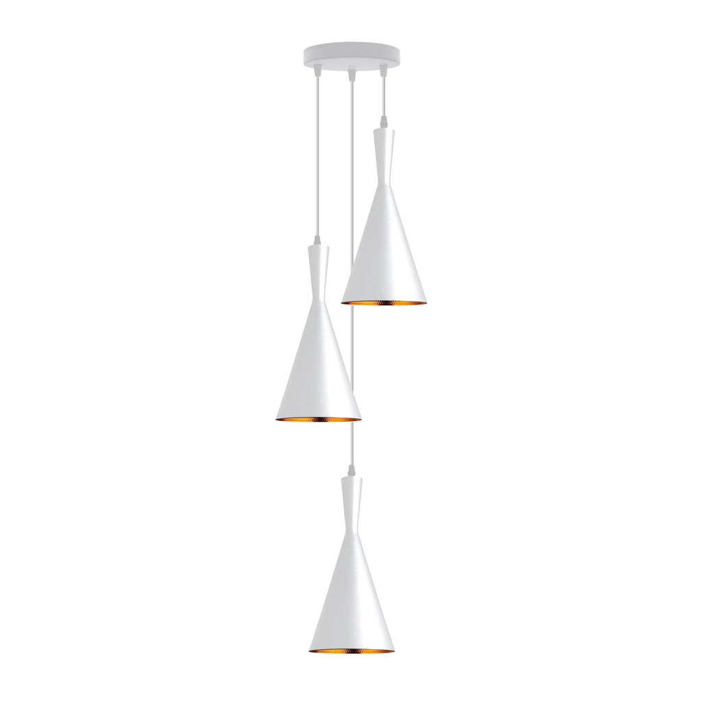 Industrial Metal Three-Light Ceiling Pendant Lamp Fixture with Gold Interior Shade