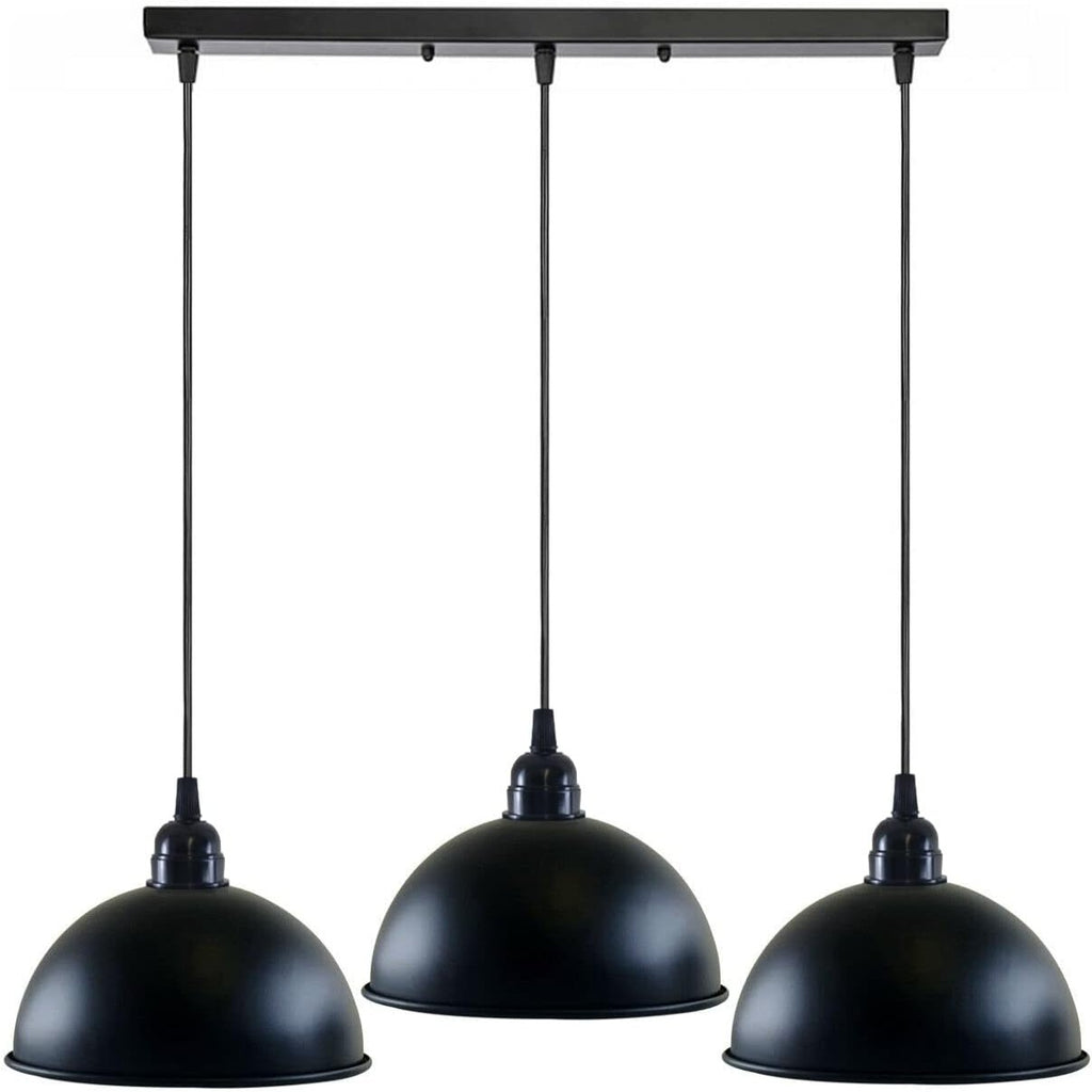 Industrial Adjustable 3-Head Black Dome Pendant Light Fixture for Kitchen Island