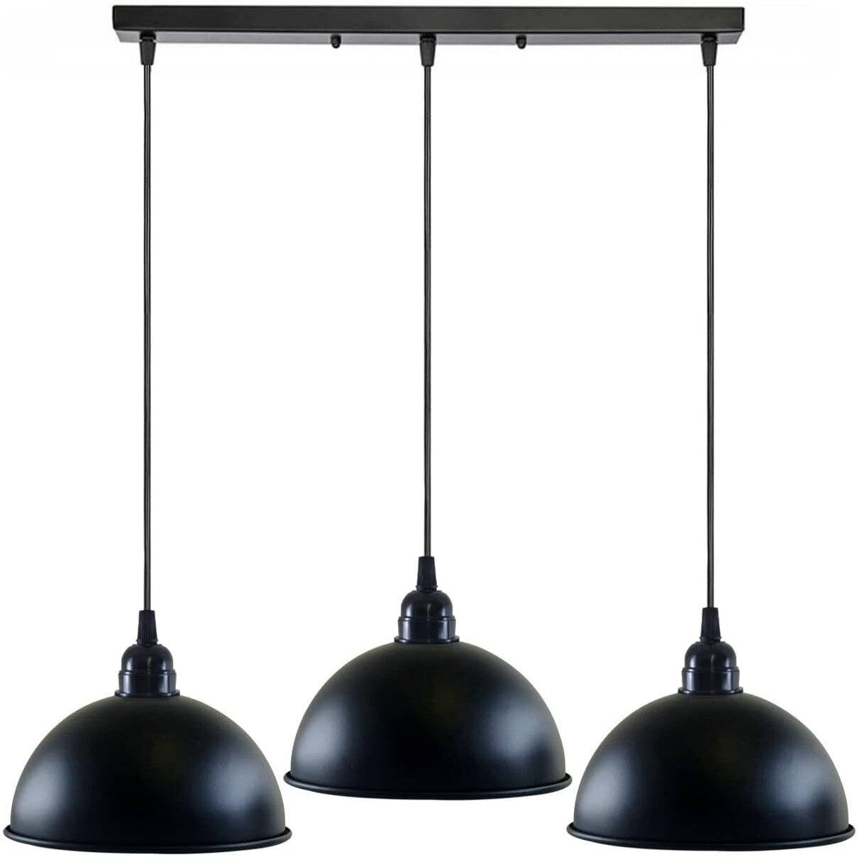 Industrial 3 Head Black Dome Pendant Light for Kitchen Islands
