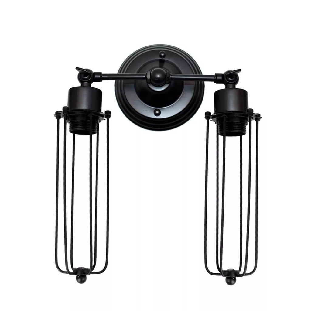 Vintage Industrial Double Wall Sconce Black Metal Cage Light Fixture E27