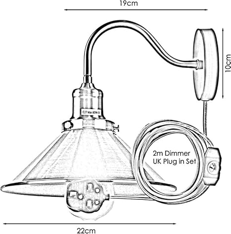 Vintage Dimmer Wall Light | 2m Plug-in with Lampshade ~5830