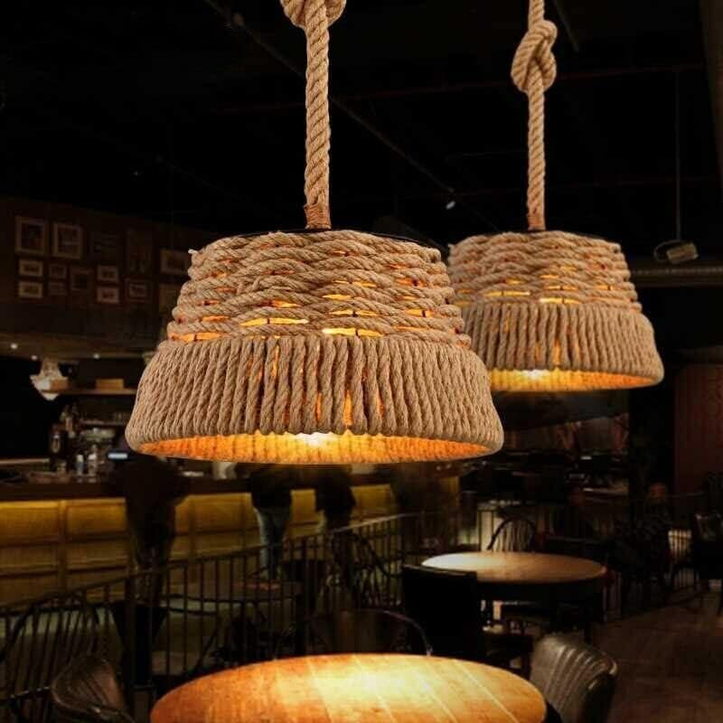 Rustic Natural Hemp Rope Pendant Light Shade, 40cm Diameter, Easy-Fit