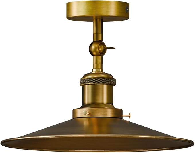 Vintage Metal Curvy Shade Yellow Brass Semi Flush Mount Lighting ~6207