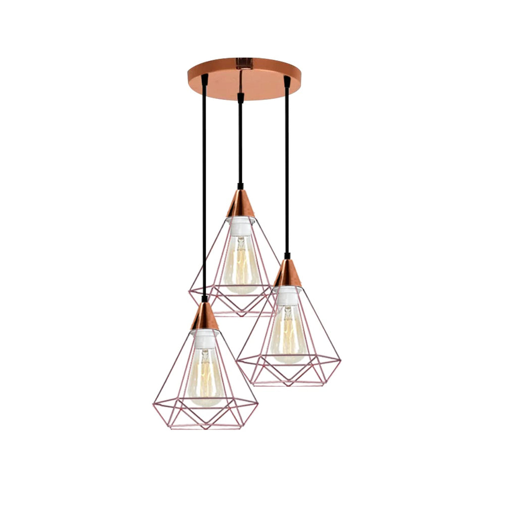 Industrial Metal 3-Head Diamond Cage Ceiling Pendant Lamp Fixture