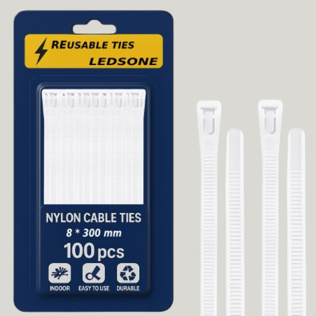 Heavy Duty Reusable Cable Ties for Organizing & Bundling Wires, 100-Pack