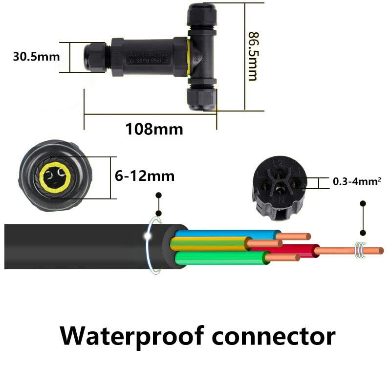 Durable 3-Pin IP68 Waterproof Electrical T-Connector Junction Box for Outdoor Cables