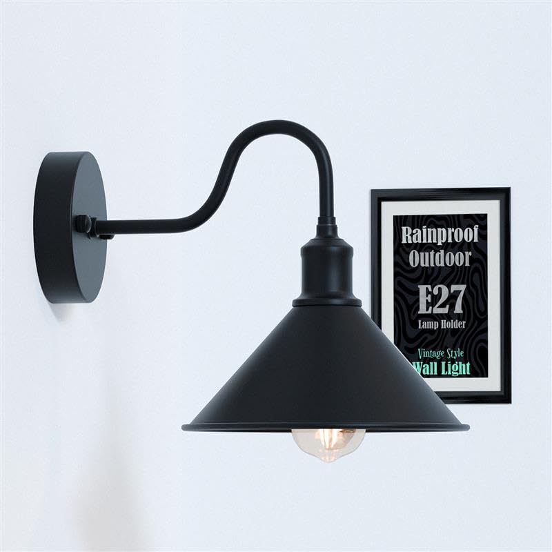 Vintage Swan Neck Industrial Wall Light with Metal Cone Shade E27 Base
