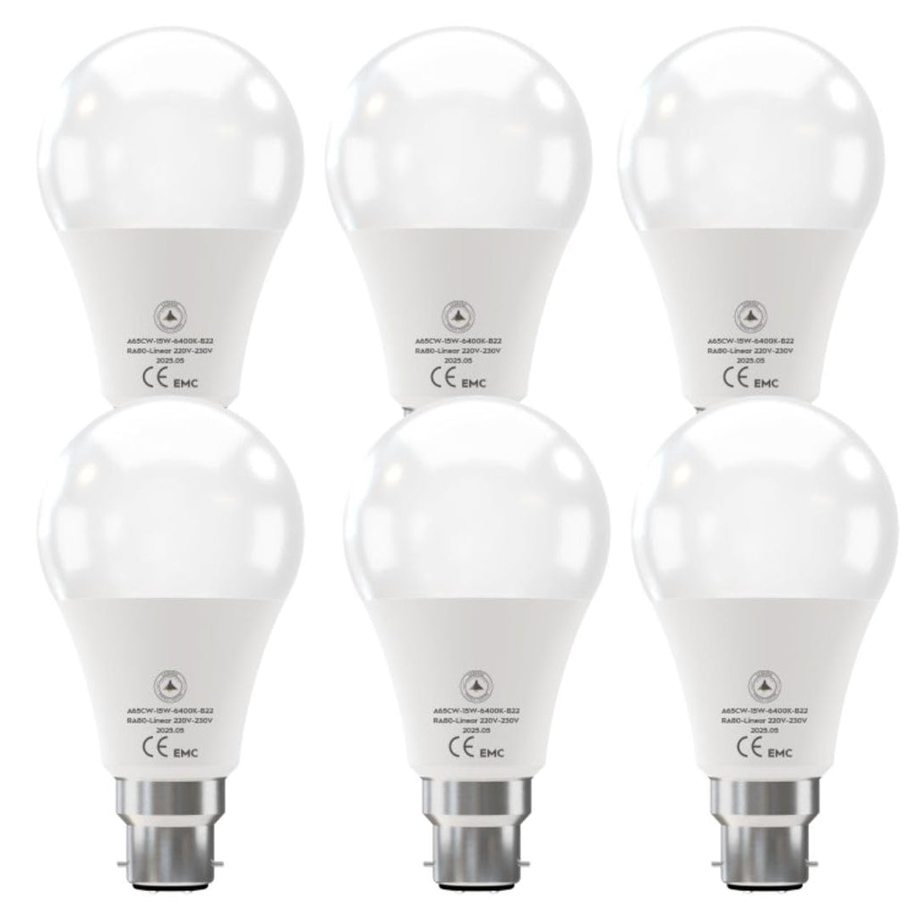 Energy-Efficient 15W A65 B22 LED Light Bulb, Cool White 6400K, Non-Dimmable