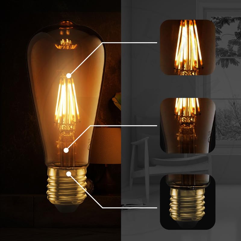 Vintage Dimmable LED Edison Bulb, ST64 E27, Warm Amber Glow Light