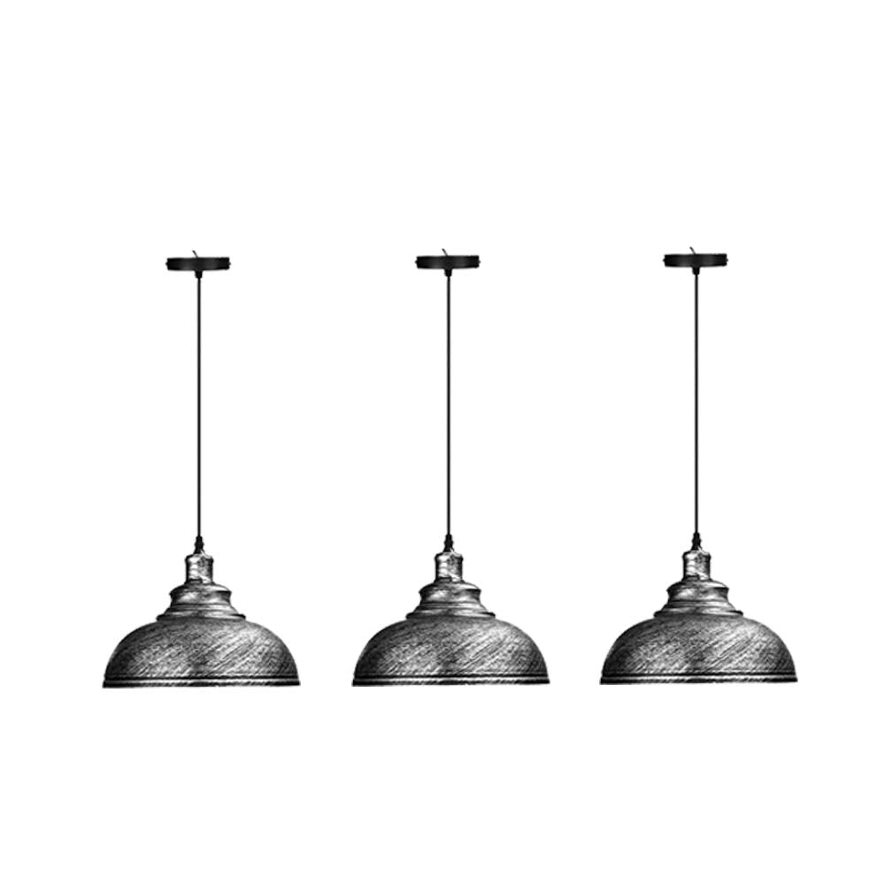 Vintage Metal Dome E27 Pendant Light, Adjustable Cable, Pack of 3